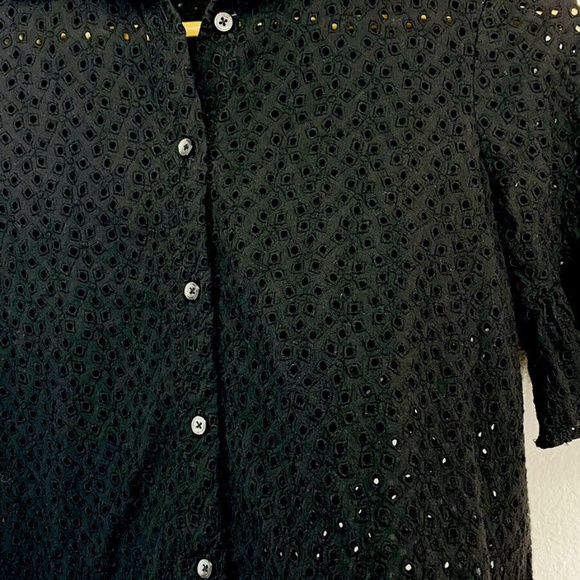 Madewell Black Eyelet Button Up Flare Bell Sleeve Blouse XXS - Picture 3 of 9